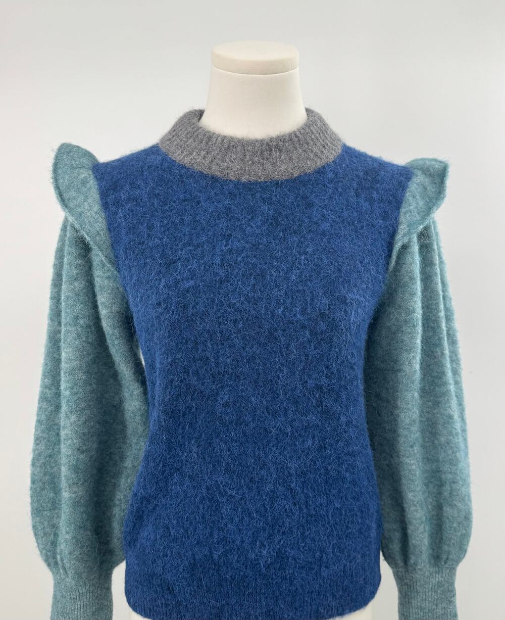 Baum Und Pferdgarten Camryn Blue Green Alpaca & Wool Sweater Ruffle  Knit S